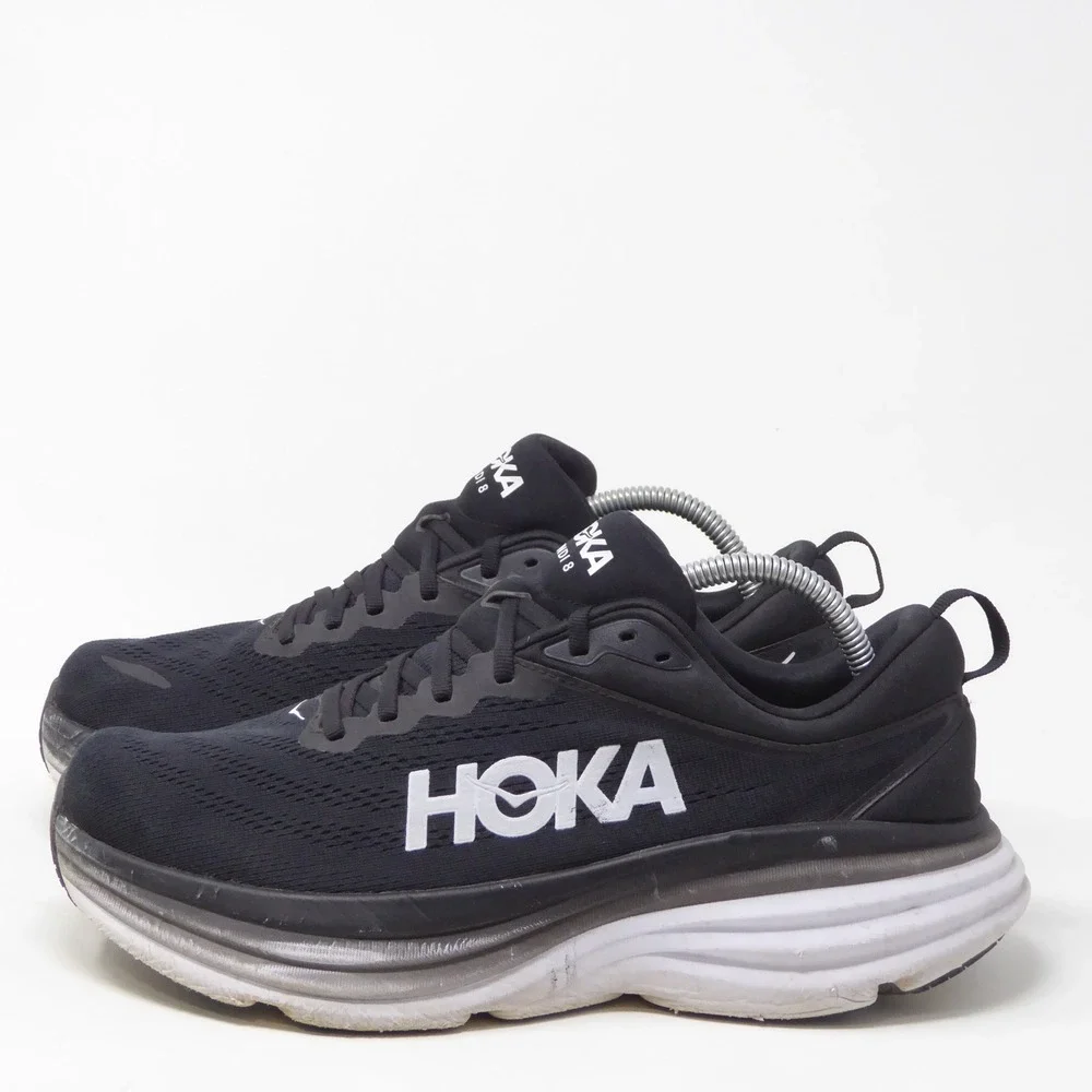 Hoka Mens Bondi 8 Running Shoes Black White 1123202 9.5D